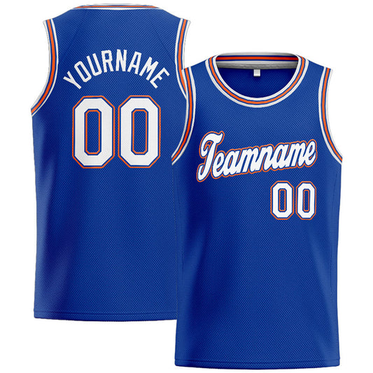 Benutzerdefinierte Authentisch  Basketball Trikot Königlich- Weiß-Orange