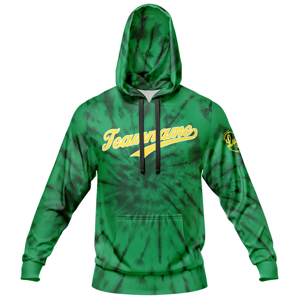 Benutzerdefiniert Krawattenfärben Sport-Hoodie-Oberteil und Hosen-Set Grün