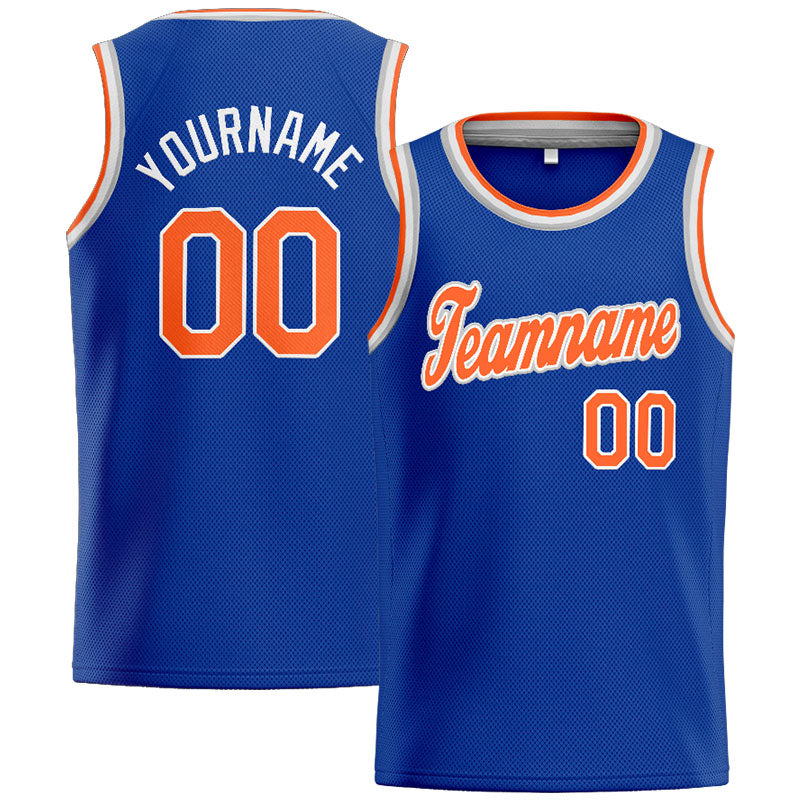 Benutzerdefinierte Authentisch  Basketball Trikot Königlich- Orange-Weiß