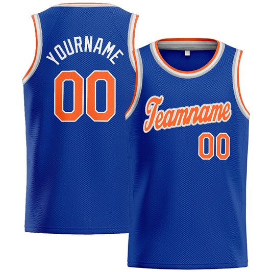 Benutzerdefinierte Authentisch  Basketball Trikot Königlich- Orange-Weiß