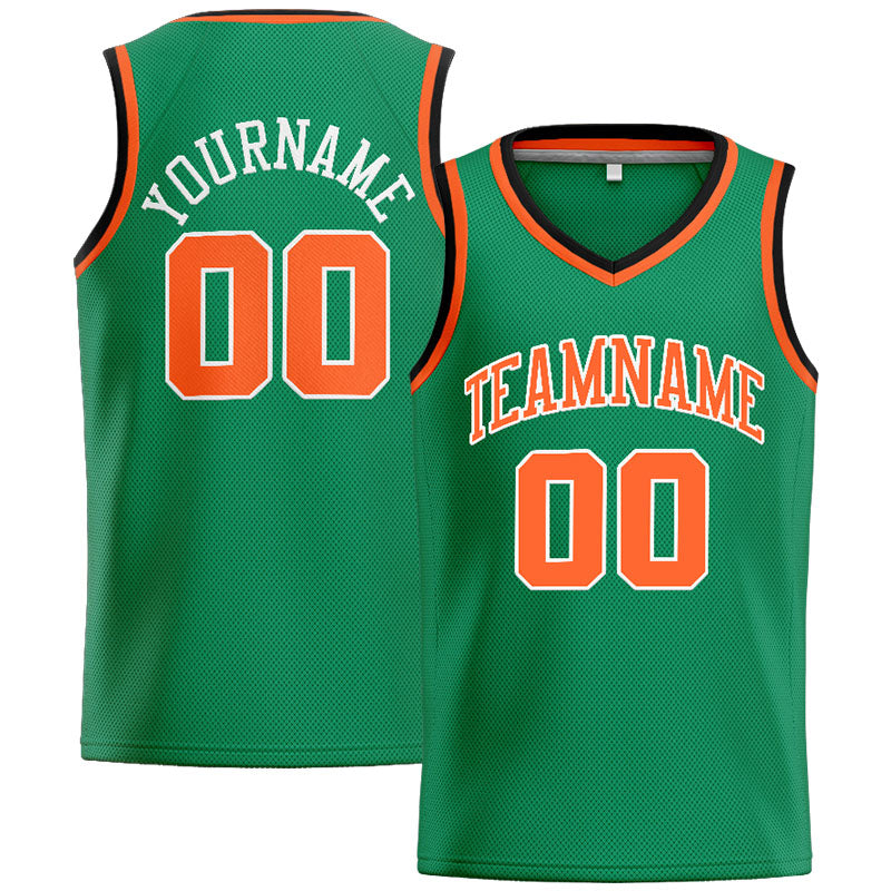 Benutzerdefinierte Authentisch  Basketball Trikot Kelly Grün-Orange-Weiß-Schwarz