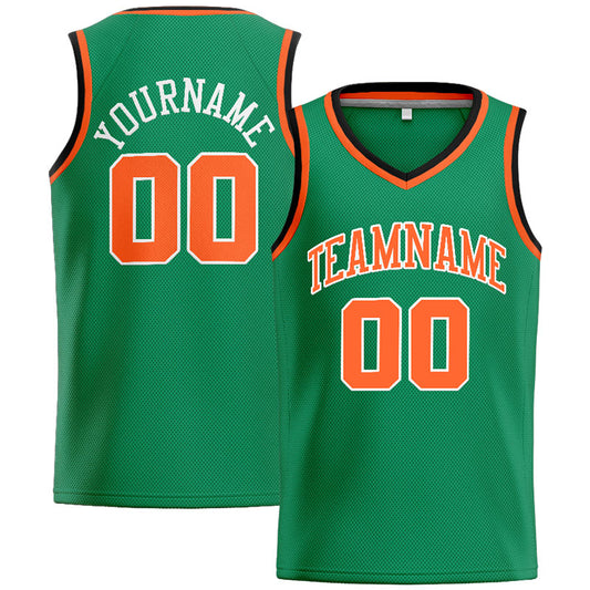 Benutzerdefinierte Authentisch  Basketball Trikot Kelly Grün-Orange-Weiß-Schwarz