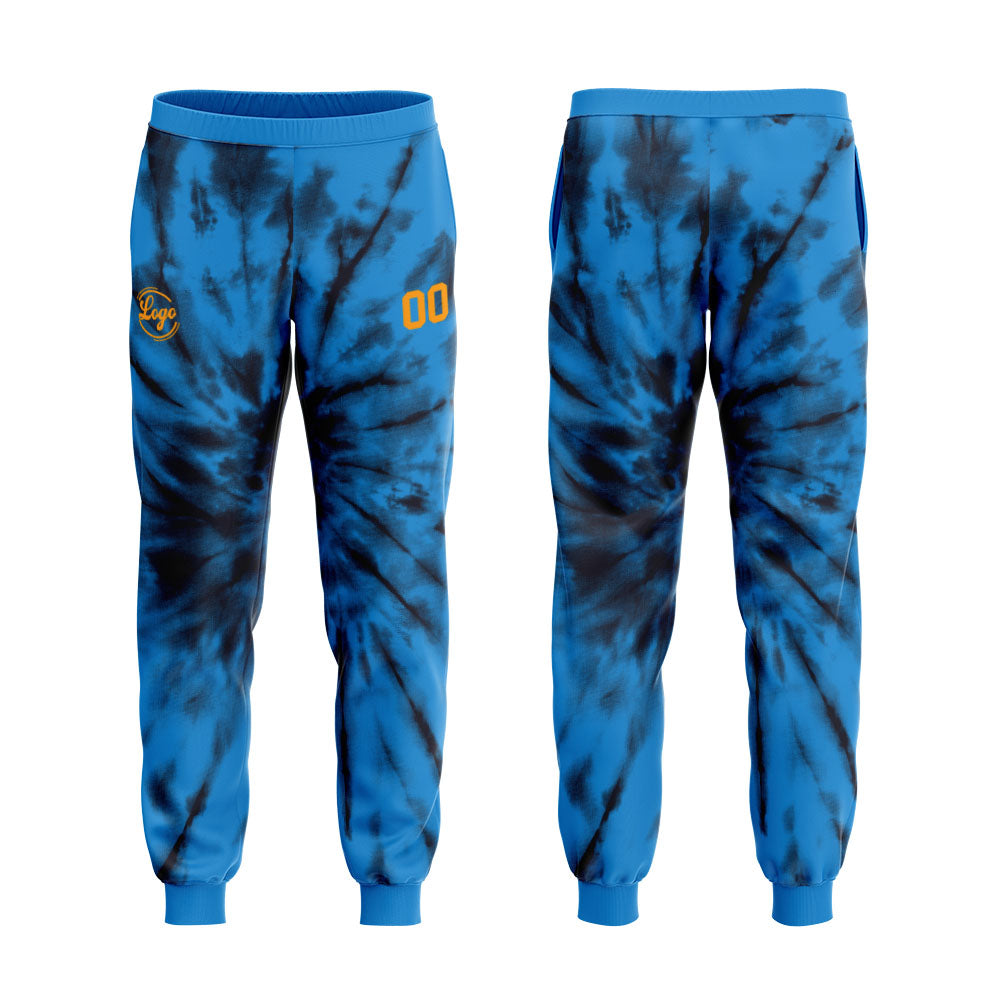 Benutzerdefiniert Krawattenfärben Sport-Hoodie-Oberteil und Hosen-Set Blau