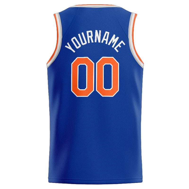 Benutzerdefinierte Authentisch  Basketball Trikot Königlich- Orange-Weiß