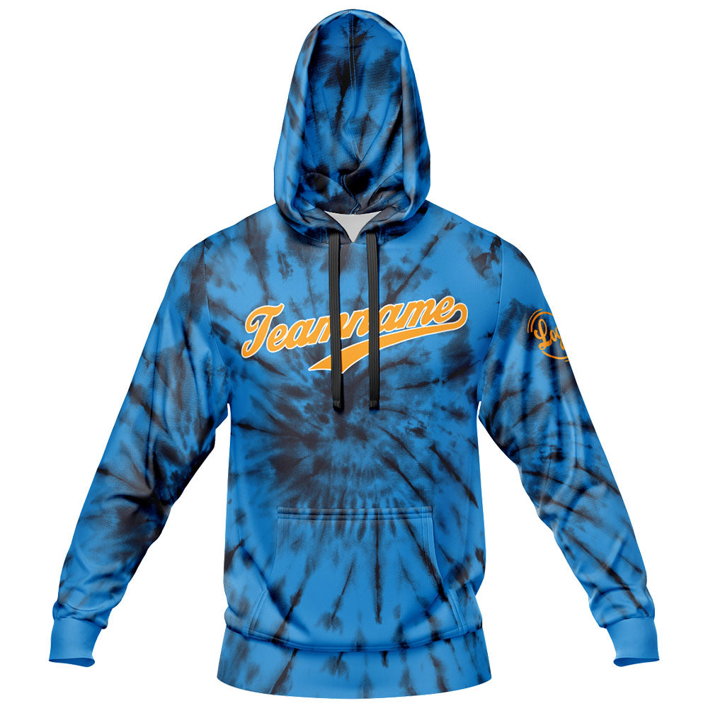 Benutzerdefiniert Krawattenfärben Sport-Hoodie-Oberteil und Hosen-Set Blau