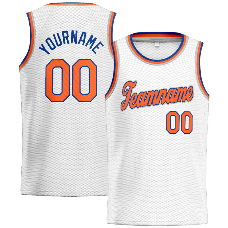 Benutzerdefinierte Authentisch  Basketball Trikot Weiß-Orange- königlich