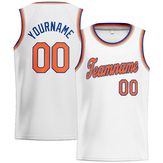 Benutzerdefinierte Authentisch  Basketball Trikot Weiß-Orange- königlich