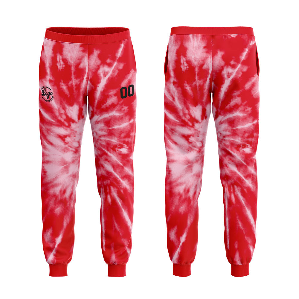 Benutzerdefiniert Krawattenfärben Sport-Hoodie-Oberteil und Hosen-Set Rot
