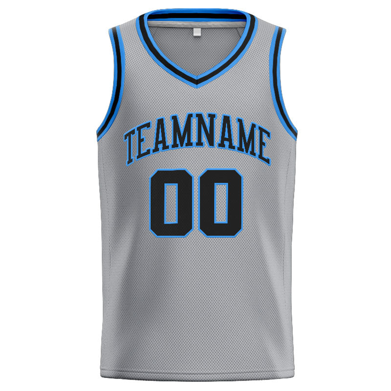 Benutzerdefinierte Authentisch  Basketball Trikot Grau-Schwarz-Hellblau