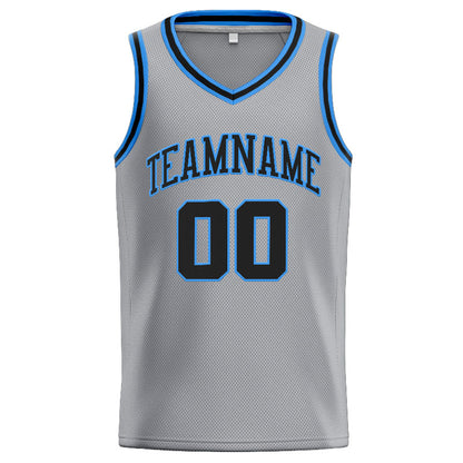 Benutzerdefinierte Authentisch  Basketball Trikot Grau-Schwarz-Hellblau