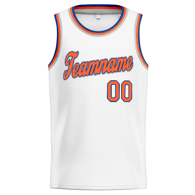 Benutzerdefinierte Authentisch  Basketball Trikot Weiß-Orange- königlich