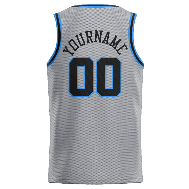 Benutzerdefinierte Authentisch  Basketball Trikot Grau-Schwarz-Hellblau