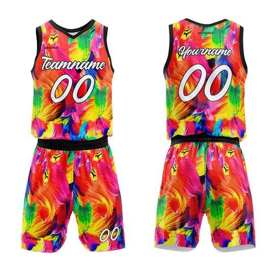 Benutzerdefinierter Krawattengefärbte Feder Basketballanzug für Erwachsene und Kinder Personalisiertes Trikot