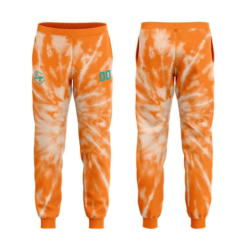 Benutzerdefiniert Krawattenfärben Sport-Hoodie-Oberteil und Hosen-Set Orange