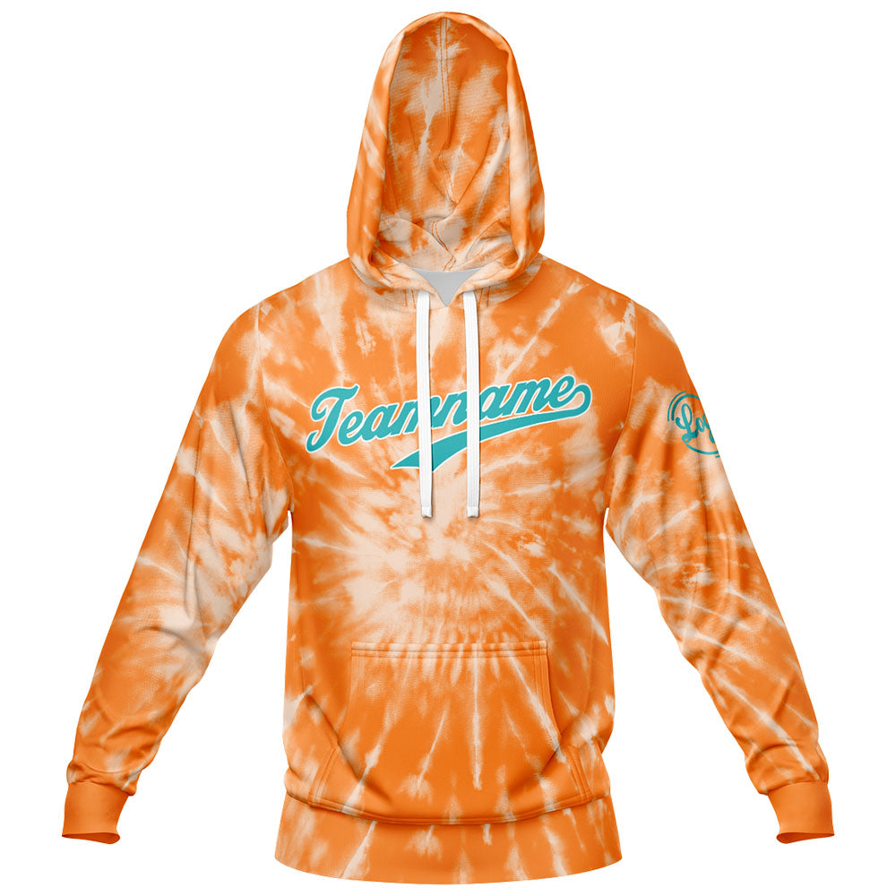 Benutzerdefiniert Krawattenfärben Sport-Hoodie-Oberteil und Hosen-Set Orange