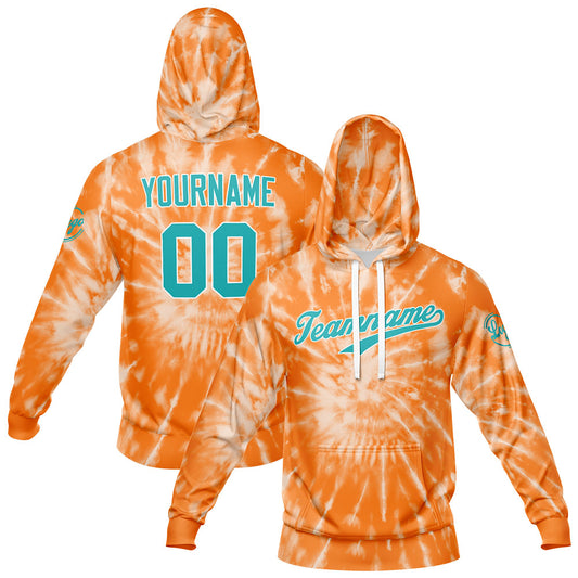 Benutzerdefiniert Krawattenfärben Sport-Hoodie-Oberteil und Hosen-Set Orange