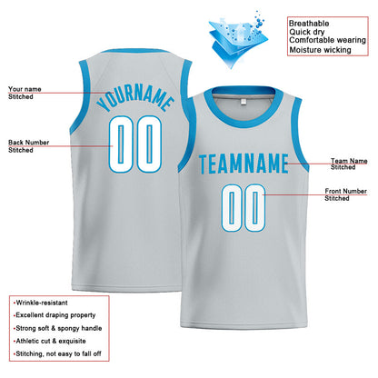 Benutzerdefinierte Authentisch  Basketball Trikot Grau-Hellblau
