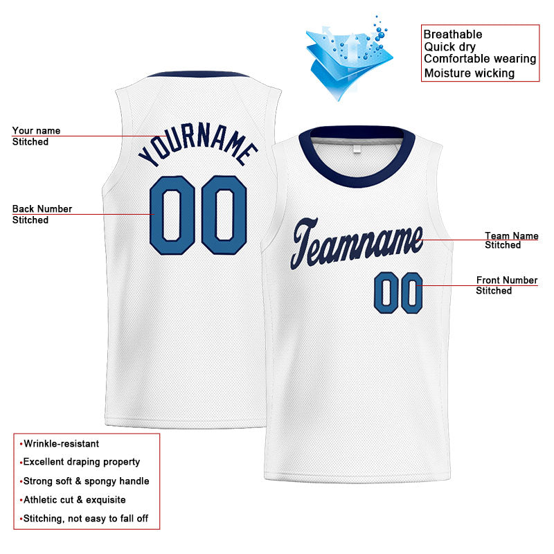 Benutzerdefinierte Authentisch  Basketball Trikot Weiß-Marine