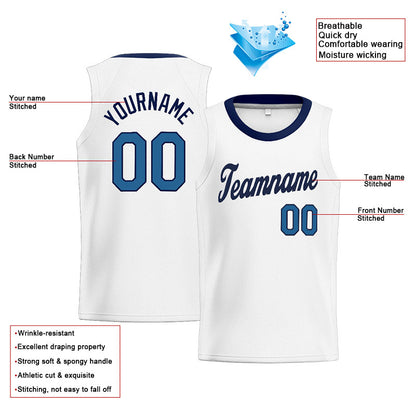 Benutzerdefinierte Authentisch  Basketball Trikot Weiß-Marine