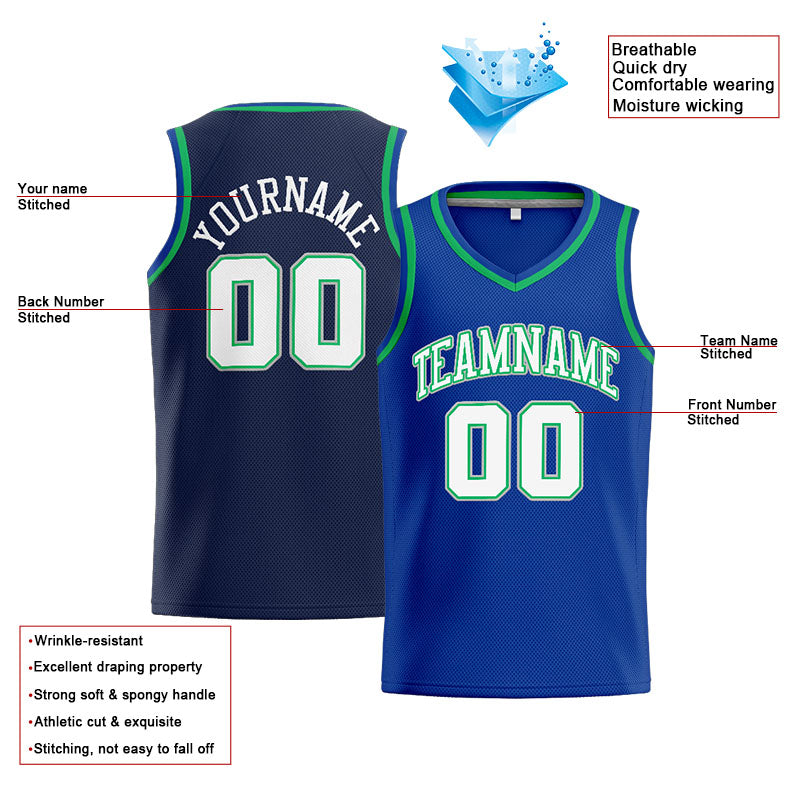 Benutzerdefinierte Authentisch  Basketball Trikot Königlich- Marine- Weiß-Kelly Green