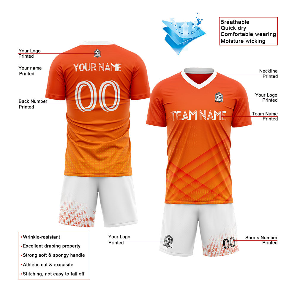 Benutzerdefinierte Fußballuniform Jersey Kinder Erwachsene Personalisiertes Set Jersey Shirt Orange