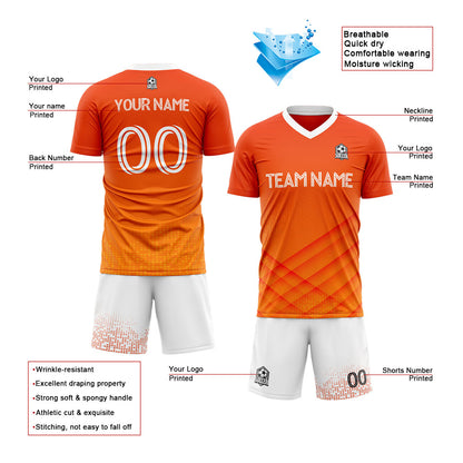 Benutzerdefinierte Fußballuniform Jersey Kinder Erwachsene Personalisiertes Set Jersey Shirt Orange