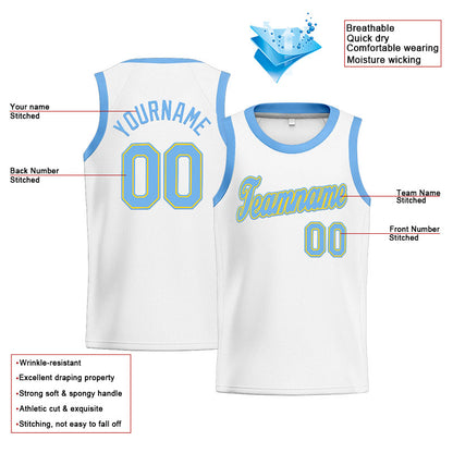 Benutzerdefinierte Authentisch  Basketball Trikot Weiß-Hellblau-Gelb