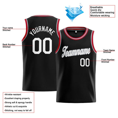 Benutzerdefinierte Authentisch  Basketball Trikot Schwarz-Weiß-Grau-Rot