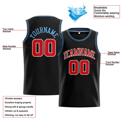 Benutzerdefinierte Authentisch  Basketball Trikot Schwarz-Rot-Hellblau