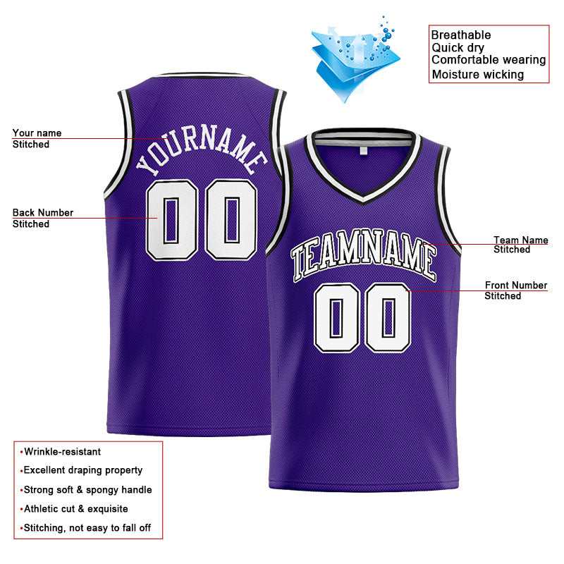 Benutzerdefinierte Authentisch  Basketball Trikot Lila-Weiß-Schwarz