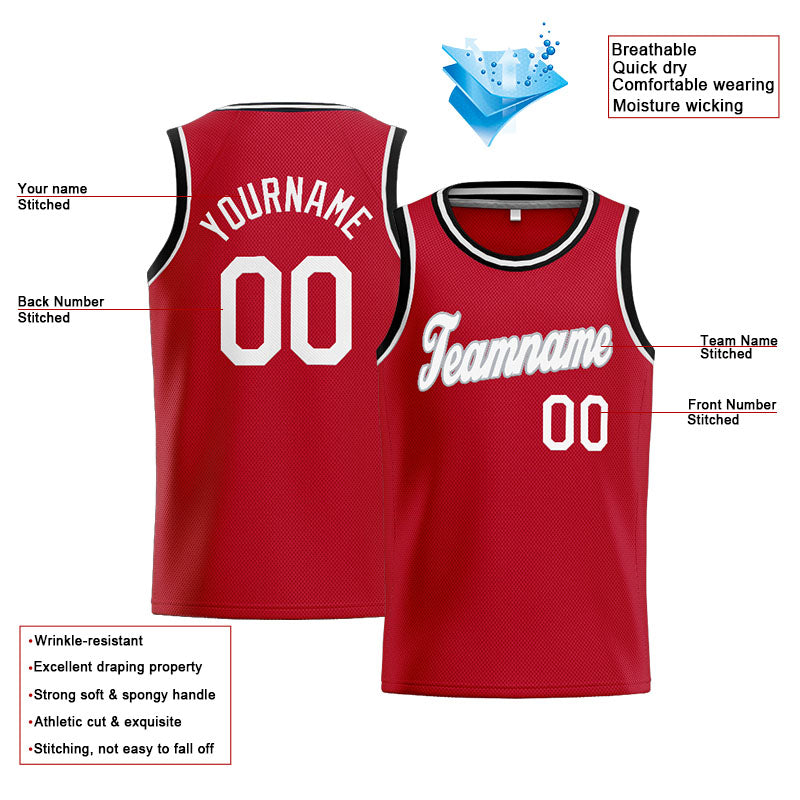 Benutzerdefinierte Authentisch  Basketball Trikot Rot-Weiß-Grau-Schwarz