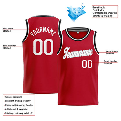 Benutzerdefinierte Authentisch  Basketball Trikot Rot-Weiß-Grau-Schwarz