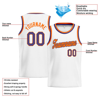 Benutzerdefinierte Authentisch  Basketball Trikot Weiß-Orange-Lila