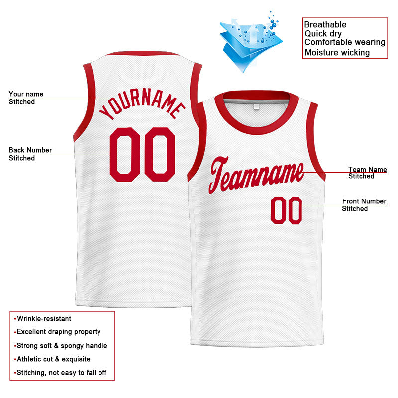 Benutzerdefinierte Authentisch  Basketball Trikot Weiß Rot