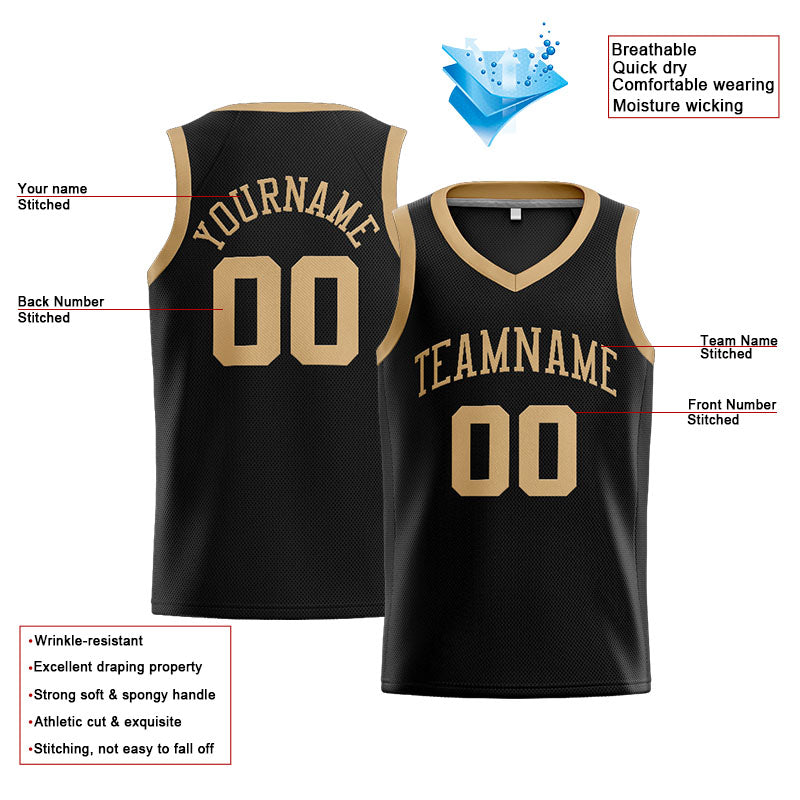 Benutzerdefinierte Authentisch  Basketball Trikot Schwarz-Glod