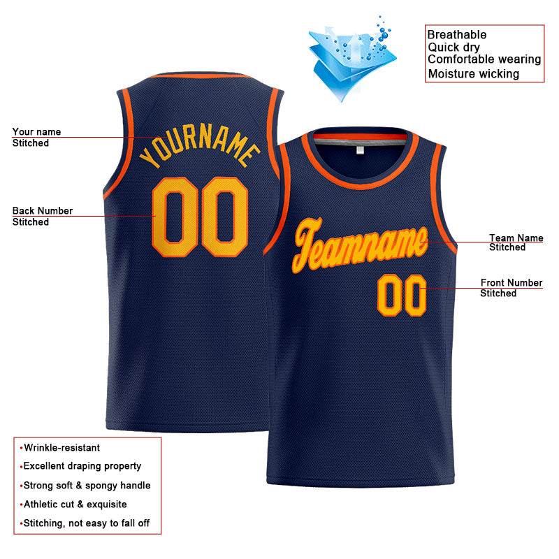 Benutzerdefinierte Authentisch  Basketball Trikot Marine-Gelb-Orange