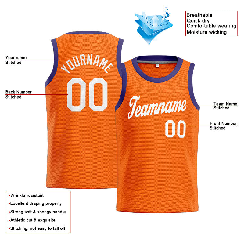 Benutzerdefinierte Authentisch  Basketball Trikot Orange-Weiß-Lila