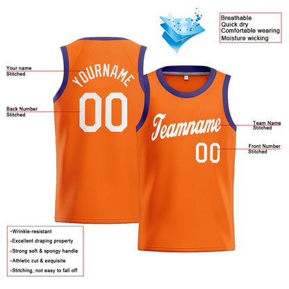 Benutzerdefinierte Authentisch  Basketball Trikot Orange-Weiß-Lila
