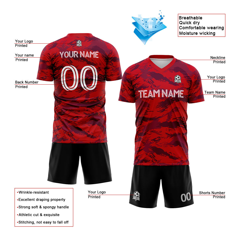 Benutzerdefinierte Fußballuniform Jersey Kinder Erwachsene Personalisiertes Set Jersey Shirt Rot