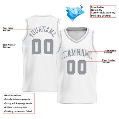 Benutzerdefinierte Authentisch  Basketball Trikot Weiß-Grau-Hellgrau