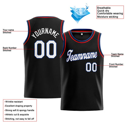 Benutzerdefinierte Authentisch  Basketball Trikot Schwarz- Weiß- Königlich- Rot