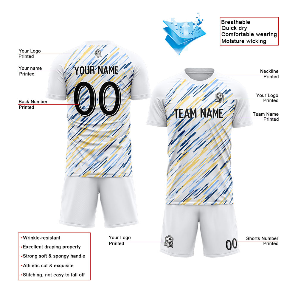 Benutzerdefinierte Fußballuniform Jersey Kinder Erwachsene Personalisiertes Set Jersey Shirt Weiß