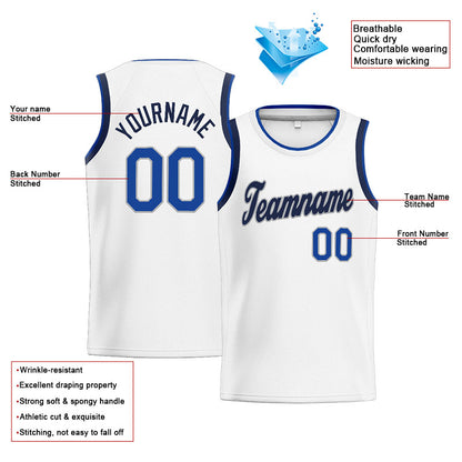 Benutzerdefinierte Authentisch  Basketball Trikot Weiß-Blau-Grau- Marine