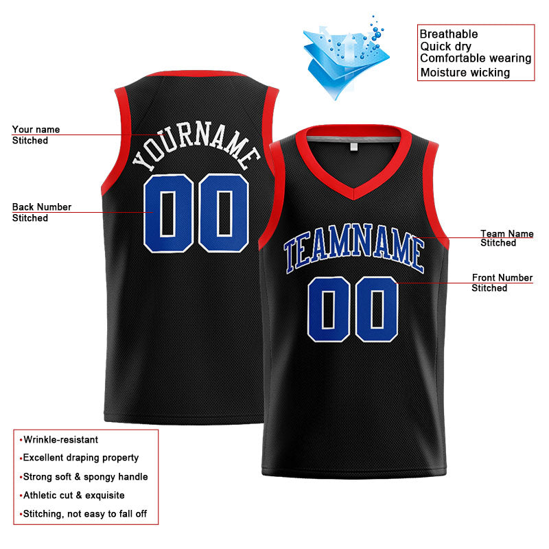 Benutzerdefinierte Authentisch  Basketball Trikot Schwarz-Royal-Rot-Weiß