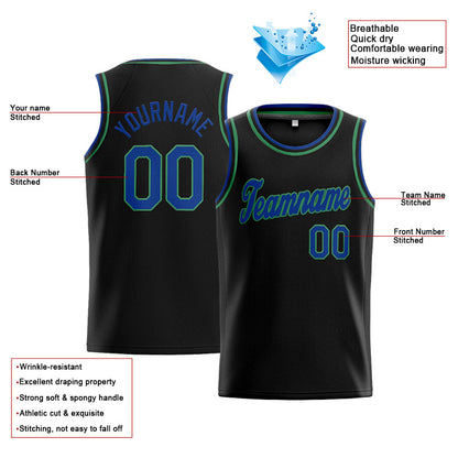 Benutzerdefinierte Authentisch  Basketball Trikot Schwarz-Blau-Blaugrün