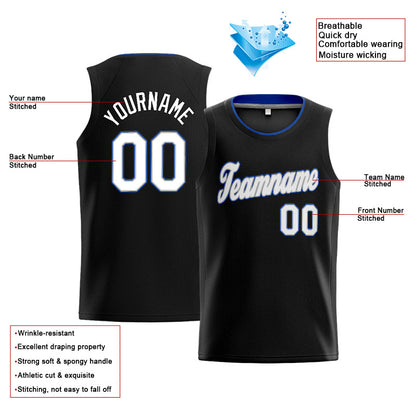 Benutzerdefinierte Authentisch  Basketball Trikot Schwarz-Weiß-Grau- königlich