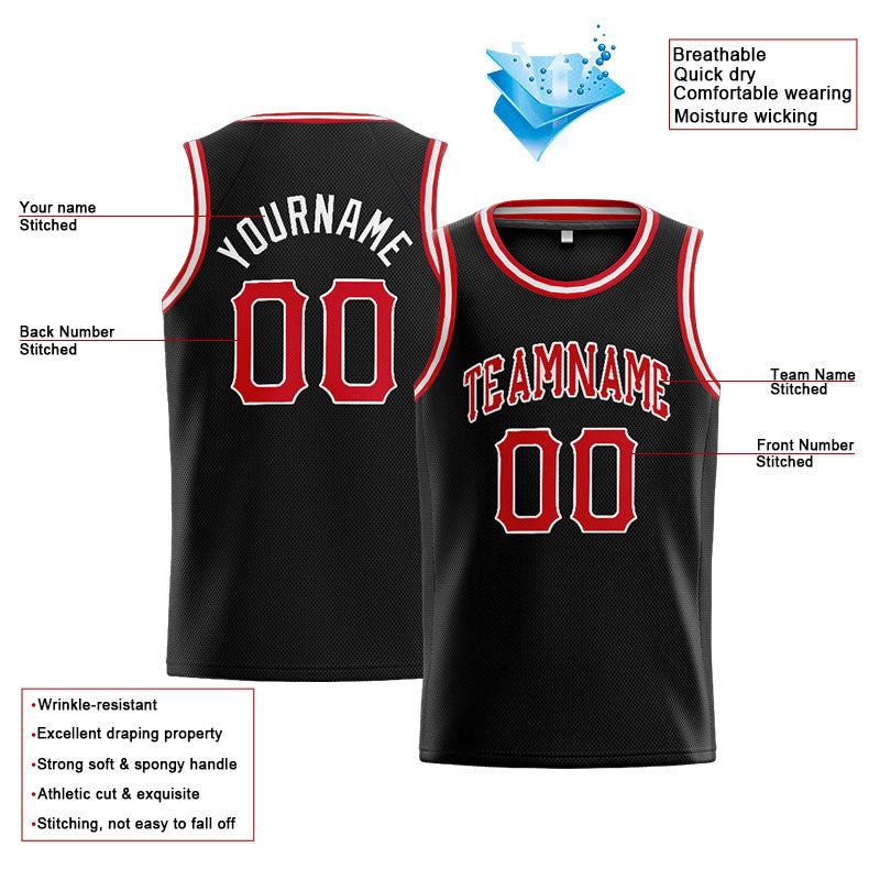 Benutzerdefinierte Authentisch  Basketball Trikot Schwarz-Rot-Weiß