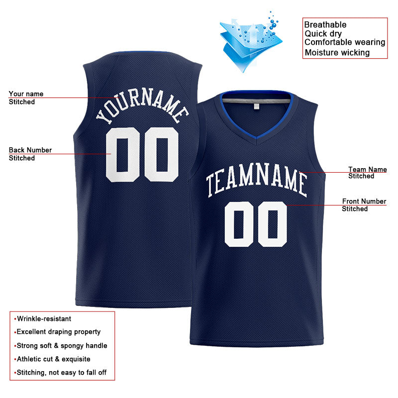 Benutzerdefinierte Authentisch  Basketball Trikot Marine -Weiß- königlich