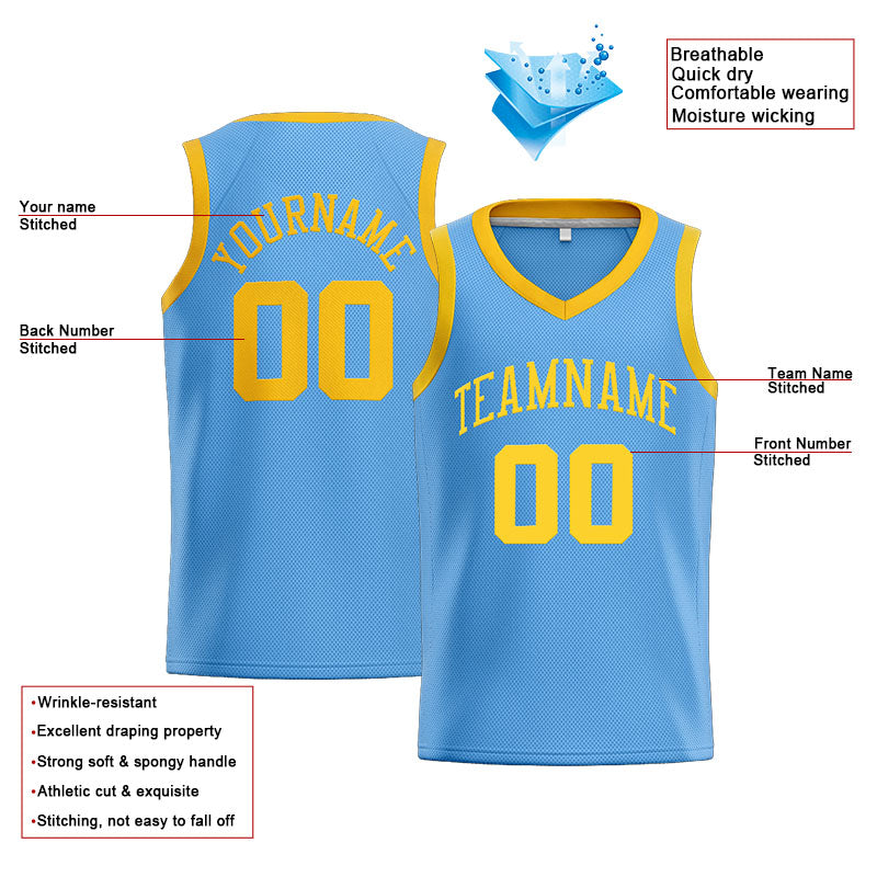 Benutzerdefinierte Authentisch  Basketball Trikot Hellblau-gelb
