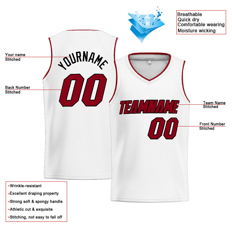 Benutzerdefinierte Authentisch  Basketball Trikot Weiß-Rot-Schwarz
